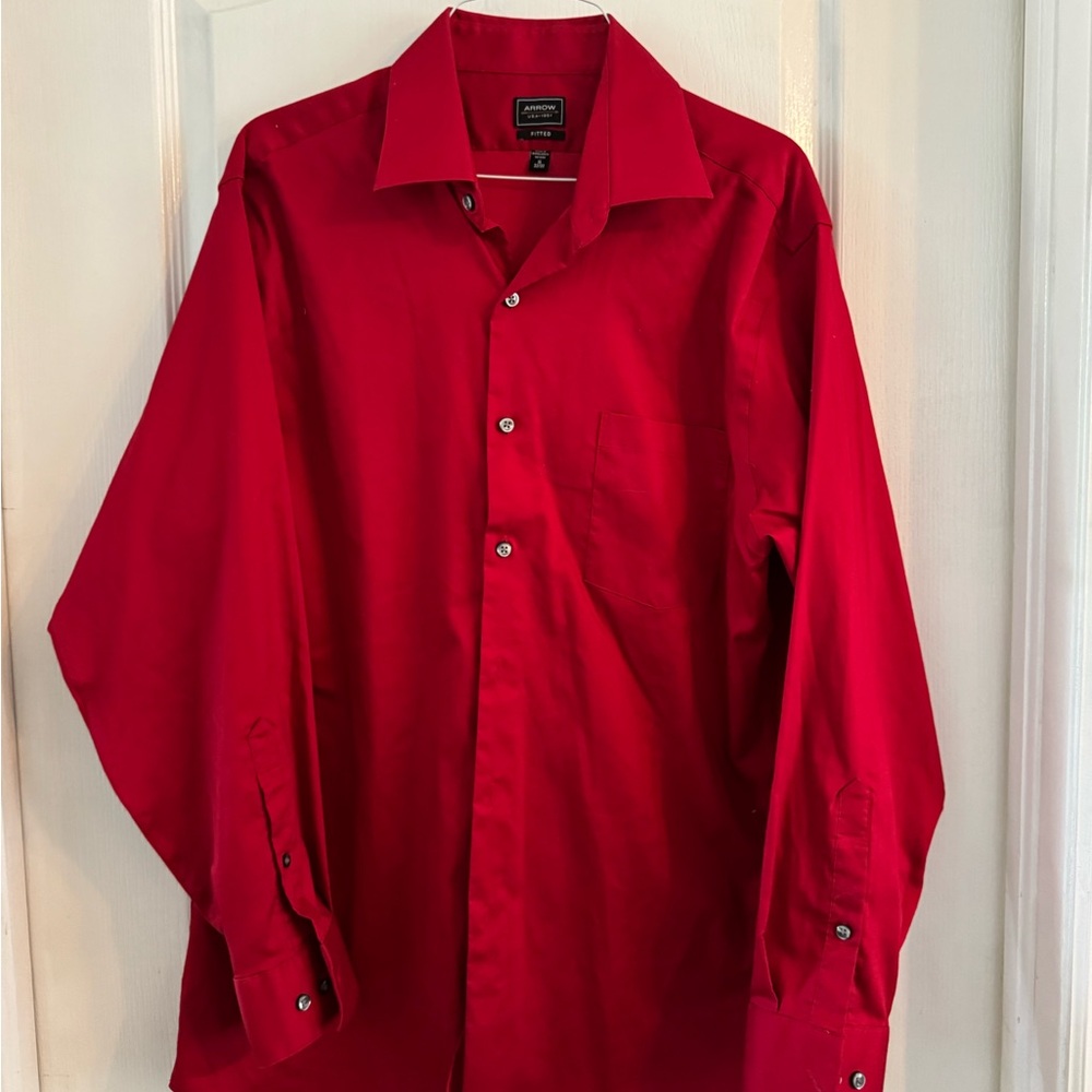 Arrow Fitted 16 32/33 No Iron Red Dress Shirt Long Sleeve